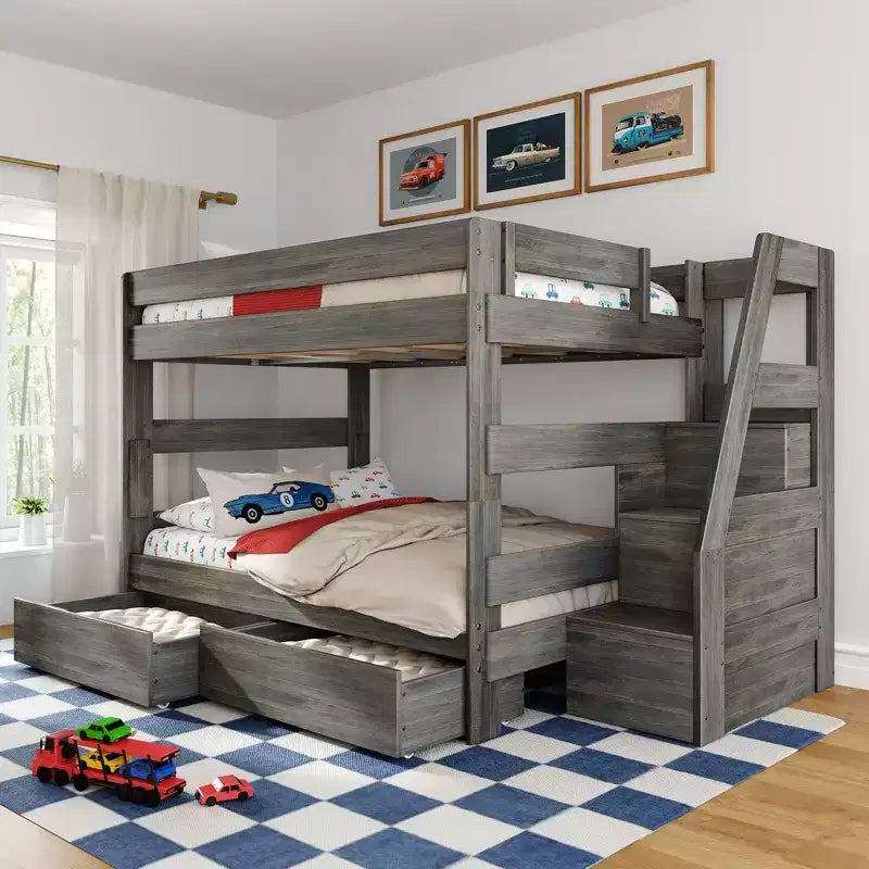 Letto a Castello Moderno Stile Fattoria una Piazza e Mezza con Scalinata e Cassetti Contenitore