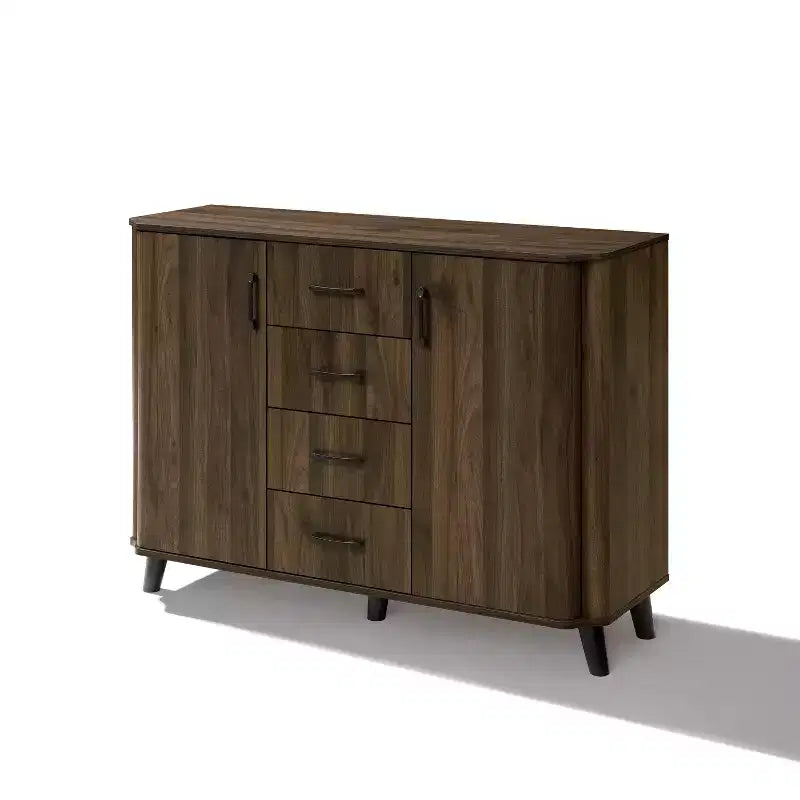 LuxenHome Credenza di design da 120 cm con Ante, Madia Contenitore Mid-Century per Soggiorno, Sala da Pranico, Ingresso, Noce Scuro