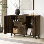 LuxenHome Credenza di design da 120 cm con Ante, Madia Contenitore Mid-Century per Soggiorno, Sala da Pranico, Ingresso, Noce Scuro