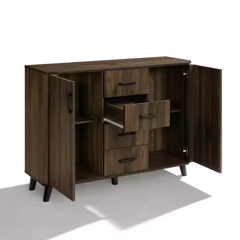 LuxenHome Credenza di design da 120 cm con Ante, Madia Contenitore Mid-Century per Soggiorno, Sala da Pranico, Ingresso, Noce Scuro