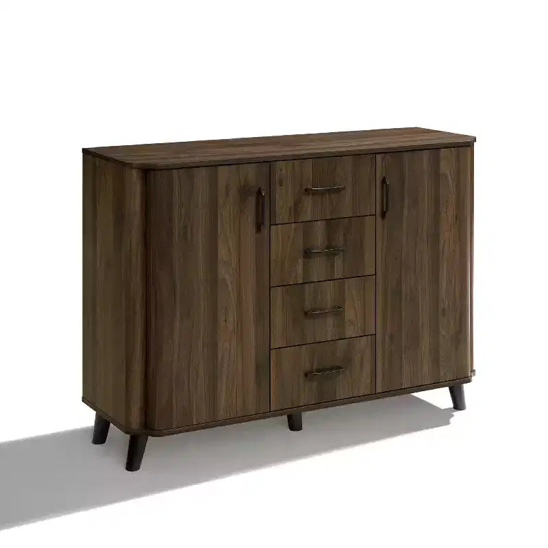 LuxenHome Credenza di design da 120 cm con Ante, Madia Contenitore Mid-Century per Soggiorno, Sala da Pranico, Ingresso, Noce Scuro