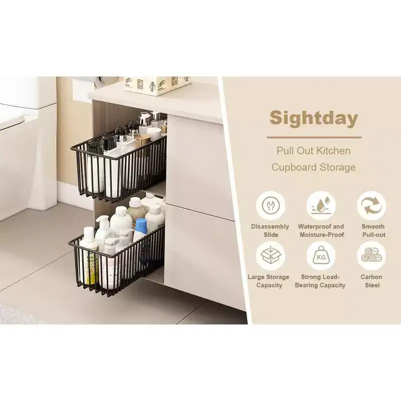 Mensole Scorrevoli Multifunzionali, Confezione da 2 Organizer Estraibili per Mobili, Cassetti Estraibili in Robusto Acciaio al Carbonio per Mobili da Cucina, Dispensa, Bagno Sotto il Lavello