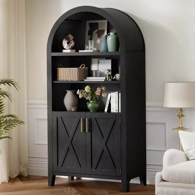 MAYEERTY 63 Armadietto Contenitore ad Arco con Anta in Legno di Faggio Libreria a 5 Ripiani
