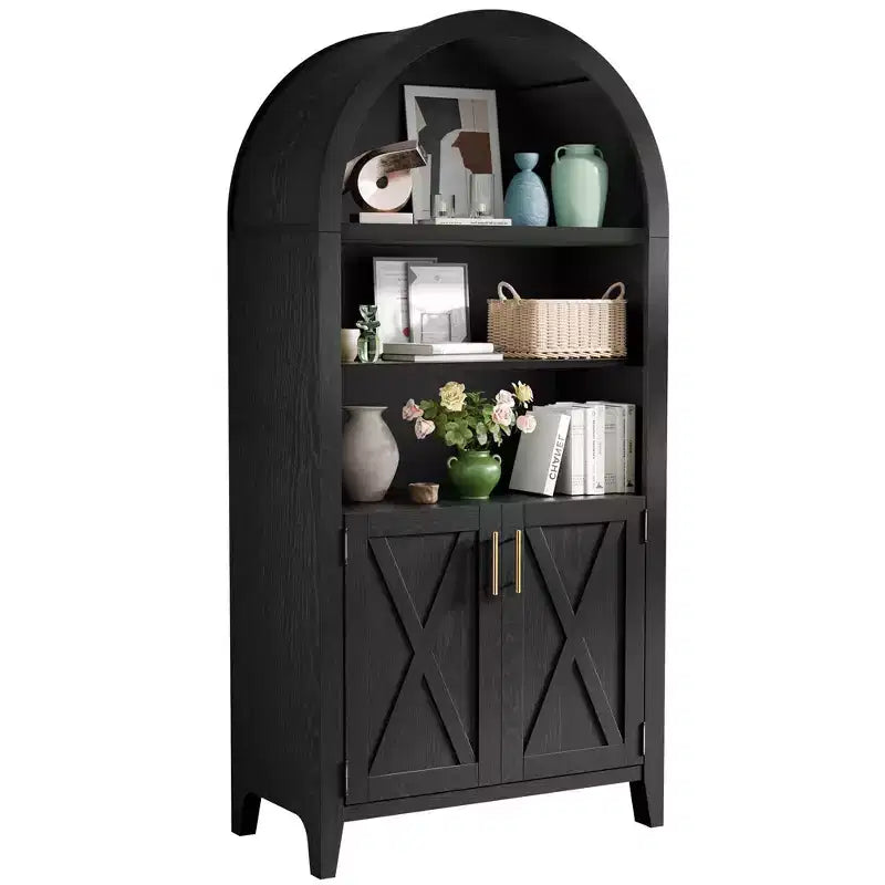 MAYEERTY 63 Armadietto Contenitore ad Arco con Anta in Legno di Faggio Libreria a 5 Ripiani