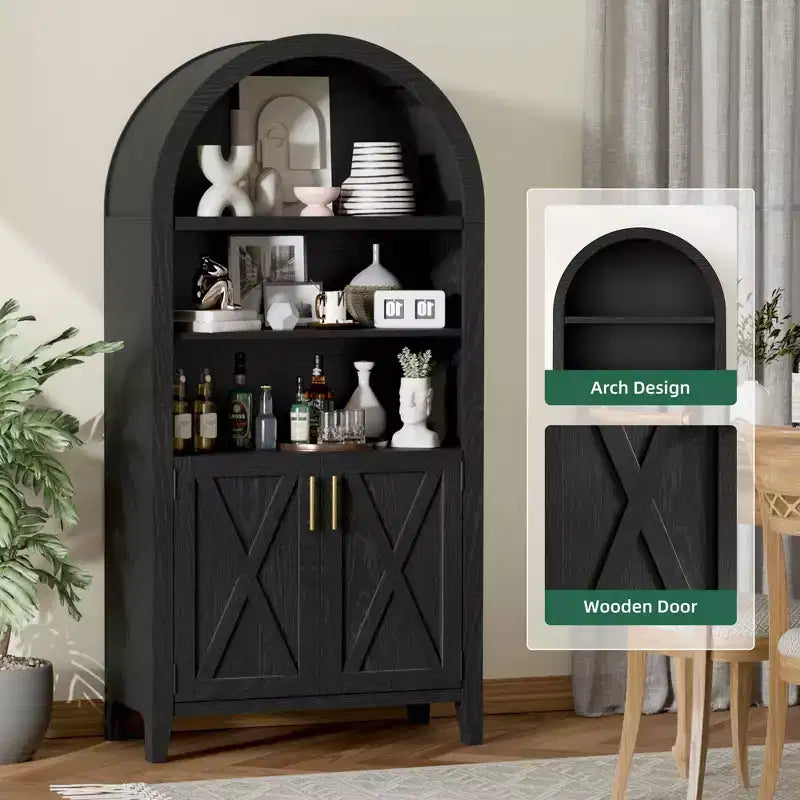 MAYEERTY 63 Armadietto Contenitore ad Arco con Anta in Legno di Faggio Libreria a 5 Ripiani