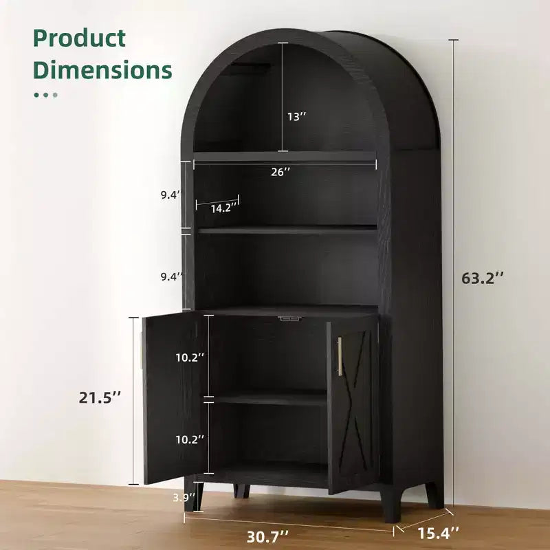 MAYEERTY 63 Armadietto Contenitore ad Arco con Anta in Legno di Faggio Libreria a 5 Ripiani