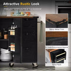 JVNOXK-Isola da cucina in stile rustico da 54,5 pollici con presa elettrica, ripiani integrati e carrello da cucina nero con ruote