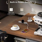 JVNOXK-Isola da cucina in stile rustico da 54,5 pollici con presa elettrica, ripiani integrati e carrello da cucina nero con ruote