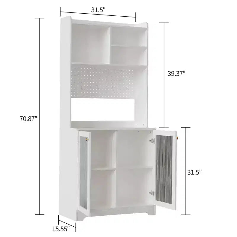 Pensile da 71 pollici con 2 ante in vetro, mobiletto indipendente per la cucina con ripiani aperti e regolabili, mobiletto da bar in stile rustico