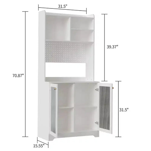 Pensile da 71 pollici con 2 ante in vetro, mobiletto indipendente per la cucina con ripiani aperti e regolabili, mobiletto da bar in stile rustico