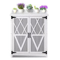 Waterproof storage cabinet, wooden garden workbench with 2 removable shelves, galvanized metal tabletop, suitable for indoor and outdoor use.