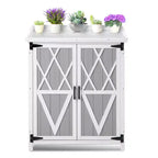 Waterproof storage cabinet, wooden garden workbench with 2 removable shelves, galvanized metal tabletop, suitable for indoor and outdoor use.