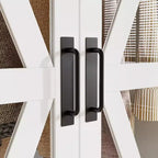 Armadio a 4 ante Famapy in stile rustico, bianco, con illuminazione a LED e cassetti contenitori