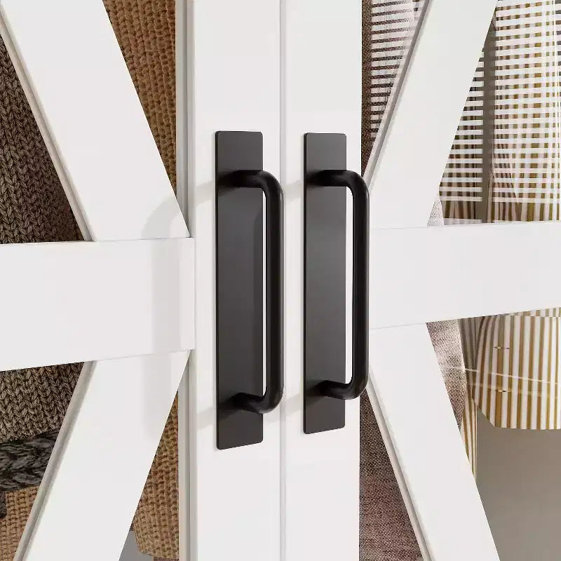 Armadio a 4 ante Famapy in stile rustico, bianco, con illuminazione a LED e cassetti contenitori