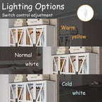 Armadio a 4 ante Famapy in stile rustico, bianco, con illuminazione a LED e cassetti contenitori