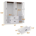Armadio a 4 ante Famapy in stile rustico, bianco, con illuminazione a LED e cassetti contenitori