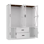 Armadio a 4 ante Famapy in stile rustico, bianco, con illuminazione a LED e cassetti contenitori