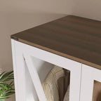 Armadio a 4 ante Famapy in stile rustico, bianco, con illuminazione a LED e cassetti contenitori