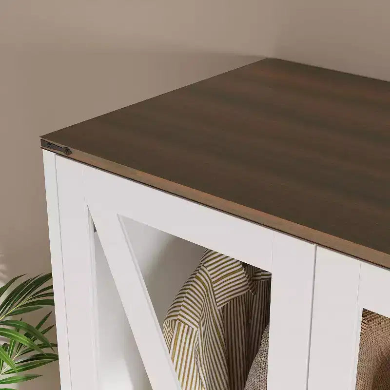 Armadio a 4 ante Famapy in stile rustico, bianco, con illuminazione a LED e cassetti contenitori