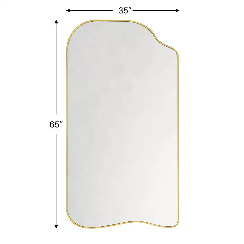 Specchio Ellara Gold Asimmetrico a Figura Intera con Cornice Dorata Irregolare Curva, 165 cm H x 89 cm Grande Specchio da Parete a Figura Intera per Camera da Letto, Soggiorno