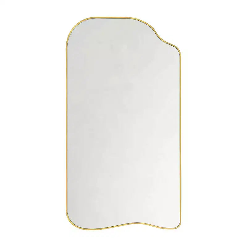 Specchio Ellara Gold Asimmetrico a Figura Intera con Cornice Dorata Irregolare Curva, 165 cm H x 89 cm Grande Specchio da Parete a Figura Intera per Camera da Letto, Soggiorno