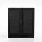 PexFix 36 Credenza modulare con ante in rattan, mobile buffet in stile moderno rustico con ante in rattan per soggiorno, cucina, sala da pranzo, ingresso, nero