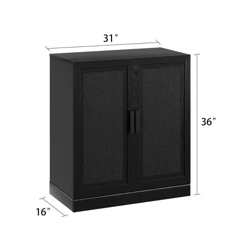 PexFix 36 Credenza modulare con ante in rattan, mobile buffet in stile moderno rustico con ante in rattan per soggiorno, cucina, sala da pranzo, ingresso, nero