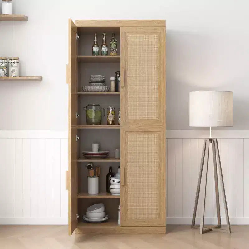 PexFix 36 Credenza Modulare con Ante in Rattan, Mobile Contenitore da Fattoria per Soggiorno, Cucina, Sala da Pranzo, Ingresso, Naturale