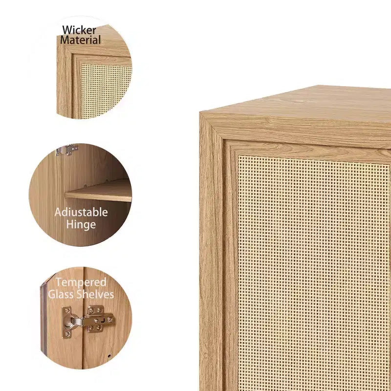 PexFix 36 Credenza Modulare con Ante in Rattan, Mobile Contenitore da Fattoria per Soggiorno, Cucina, Sala da Pranzo, Ingresso, Naturale