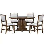 Set da pranzo di 5 pezzi Whisen Farmhouse Wood con tavolo allungabile e 4 sedie imbottite