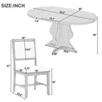 Set da pranzo di 5 pezzi Whisen Farmhouse Wood con tavolo allungabile e 4 sedie imbottite