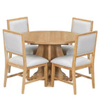 Set da pranzo di 5 pezzi Whisen Farmhouse Wood con tavolo allungabile e 4 sedie imbottite