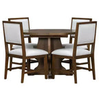 Set da pranzo di 5 pezzi Whisen Farmhouse Wood con tavolo allungabile e 4 sedie imbottite