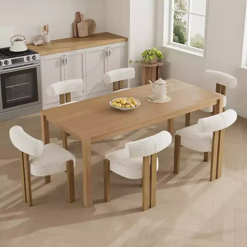 Sedie moderne da sala da pranzo in tessuto Bouclé, set da 2, sedie da pranzo imbottite con gambe in legno di caucciù e schienale ergonomico curvo per sala da pranzo o soggiorno