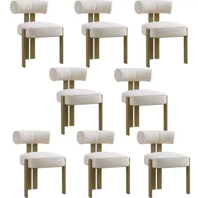 Sedie moderne da sala da pranzo in tessuto Bouclé, set da 2, sedie da pranzo imbottite con gambe in legno di caucciù e schienale ergonomico curvo per sala da pranzo o soggiorno