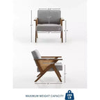 Poltrona d'accento, Poltrona moderna con gambe in legno, Poltrona lounge rivestita in tessuto di lino per soggiorno, camera da letto