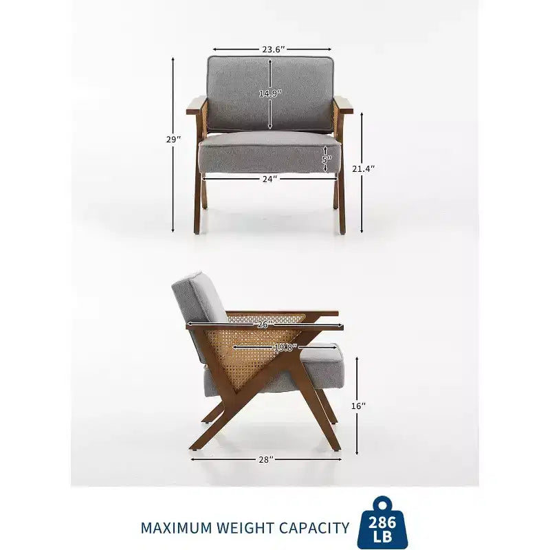 Poltrona d'accento, Poltrona moderna con gambe in legno, Poltrona lounge rivestita in tessuto di lino per soggiorno, camera da letto