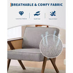 Poltrona d'accento, Poltrona moderna con gambe in legno, Poltrona lounge rivestita in tessuto di lino per soggiorno, camera da letto
