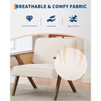 Poltrona d'accento, Poltrona moderna con gambe in legno, Poltrona lounge rivestita in tessuto di lino per soggiorno, camera da letto