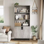 Libreria con ante, mobile espositore a 5 ripiani in stile rustico con armadietto e ripiani regolabili, adatto per camere da letto