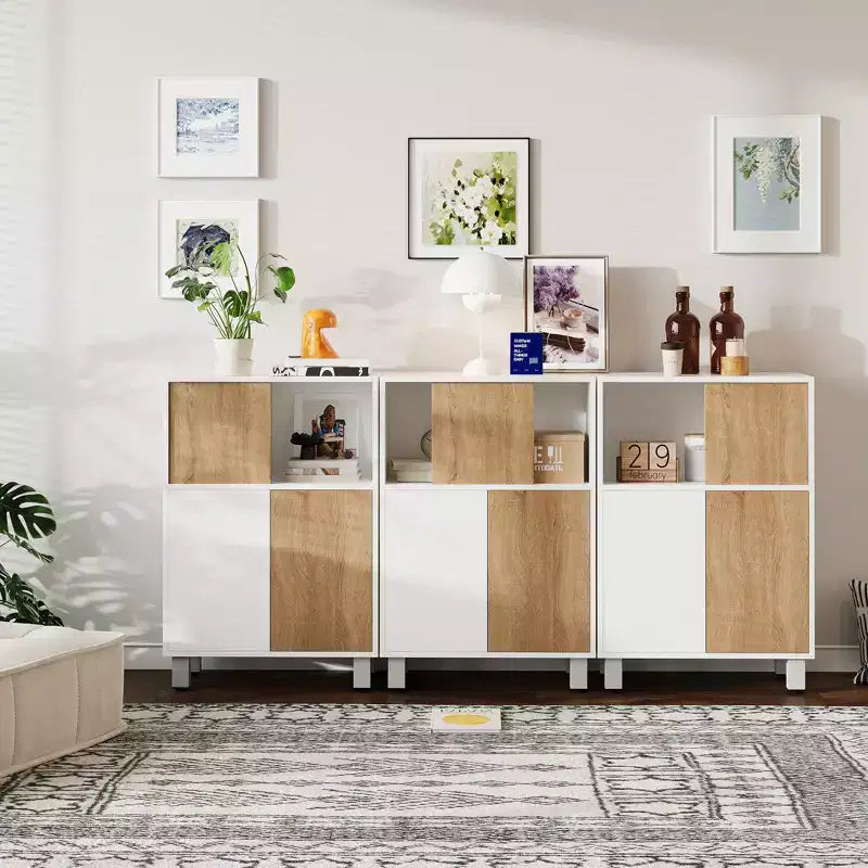 Mobile contenitore in legno - Madia con ante scorrevoli, ripiani regolabili, mobile ad angolo, libreria compatta
