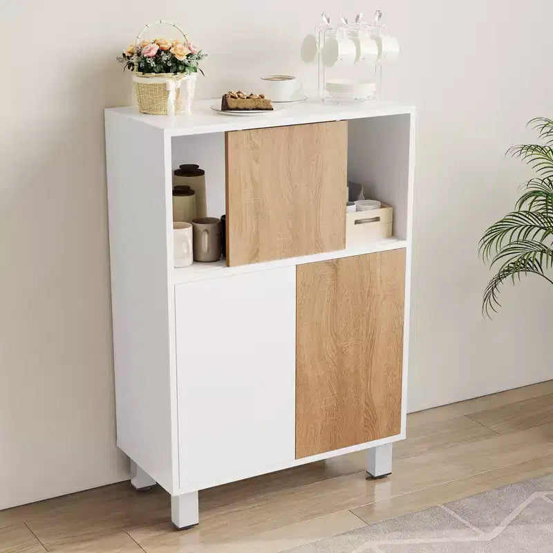 Mobile contenitore in legno - Madia con ante scorrevoli, ripiani regolabili, mobile ad angolo, libreria compatta