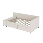 Divano Letto a L Imbottito in Legno con Ripiano Laterale, Divano Letto Singolo in Velluto con 2 Cassetti per Camera da Letto