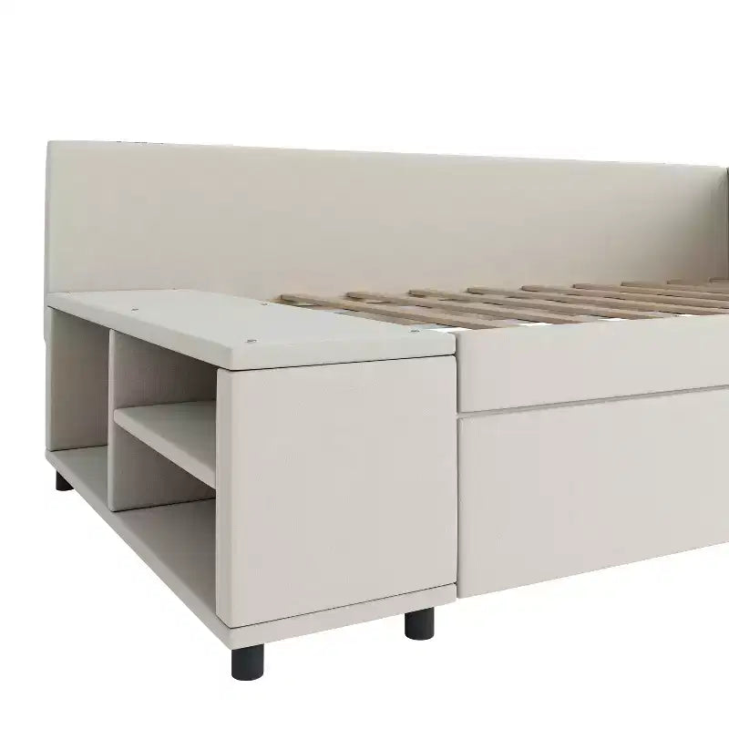 Divano Letto a L Imbottito in Legno con Ripiano Laterale, Divano Letto Singolo in Velluto con 2 Cassetti per Camera da Letto