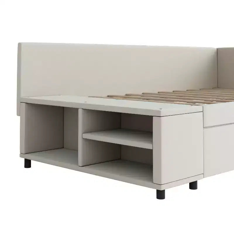 Divano Letto a L Imbottito in Legno con Ripiano Laterale, Divano Letto Singolo in Velluto con 2 Cassetti per Camera da Letto