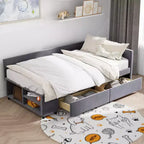 Divano Letto a L Imbottito in Legno con Ripiano Laterale, Divano Letto Singolo in Velluto con 2 Cassetti per Camera da Letto