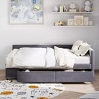 Divano Letto a L Imbottito in Legno con Ripiano Laterale, Divano Letto Singolo in Velluto con 2 Cassetti per Camera da Letto