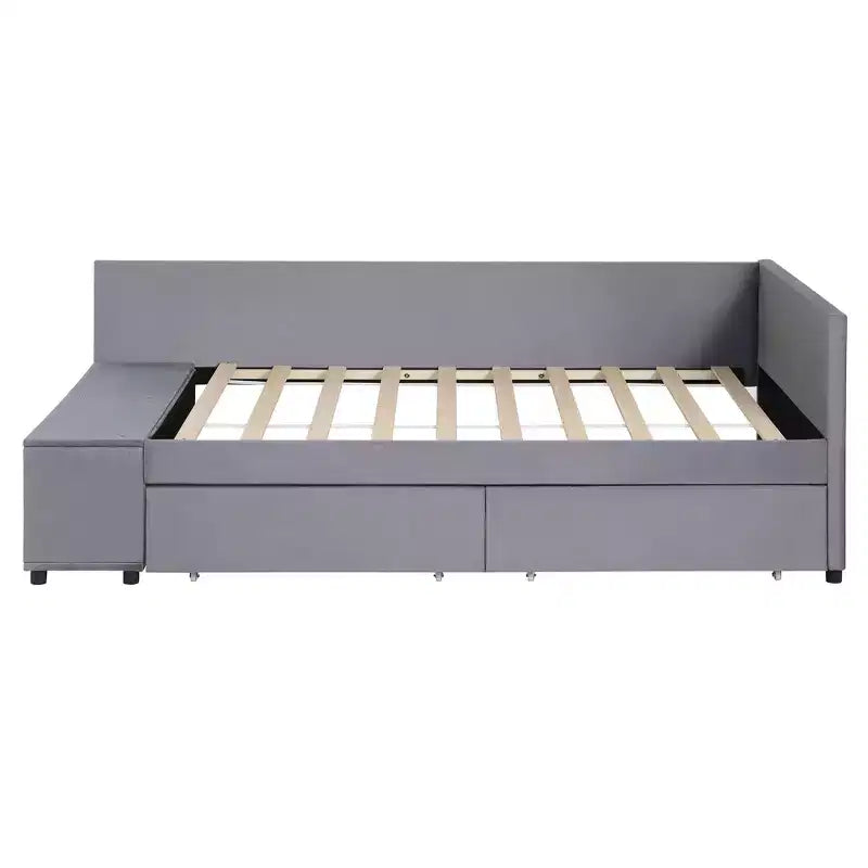 Divano Letto a L Imbottito in Legno con Ripiano Laterale, Divano Letto Singolo in Velluto con 2 Cassetti per Camera da Letto