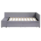 Divano Letto a L Imbottito in Legno con Ripiano Laterale, Divano Letto Singolo in Velluto con 2 Cassetti per Camera da Letto