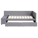 Divano Letto a L Imbottito in Legno con Ripiano Laterale, Divano Letto Singolo in Velluto con 2 Cassetti per Camera da Letto